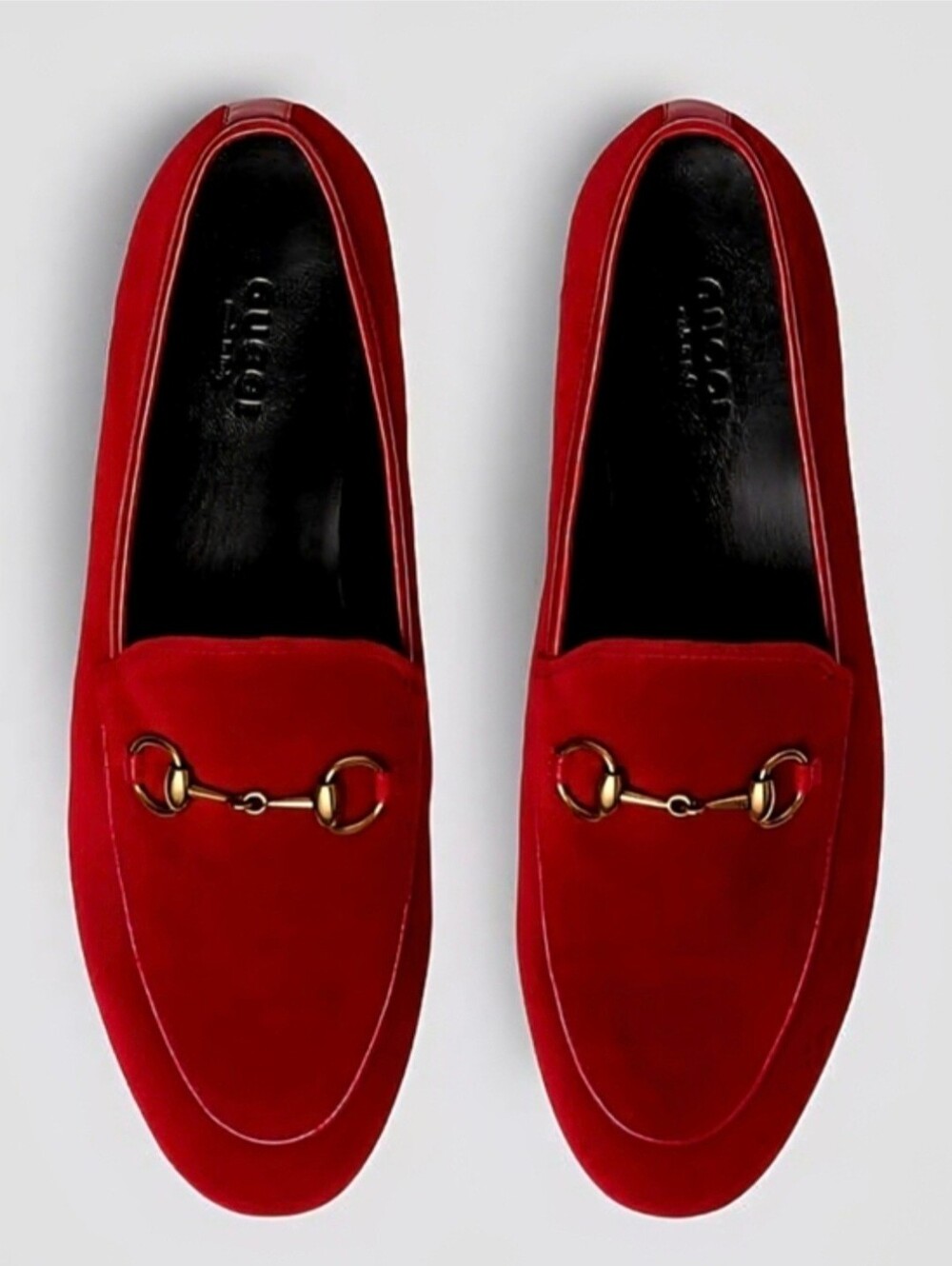 NWB Gucci 1953 Velvet Hibiscus Red Jordaan Loafers Suede Gold Horsebit 39 8.5 9